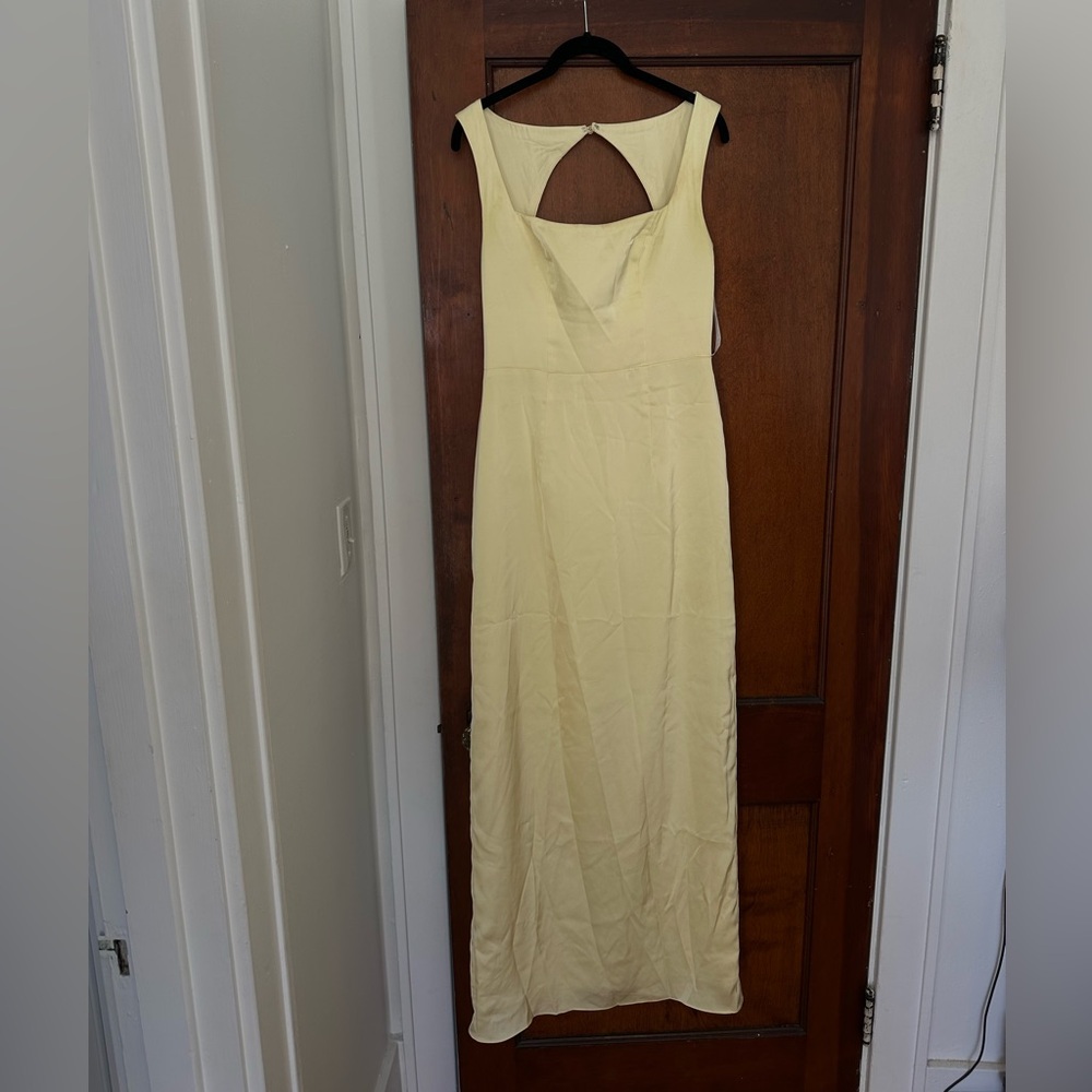 Azazie Flori Lemon Sheath Slit Stretch Satin Dress